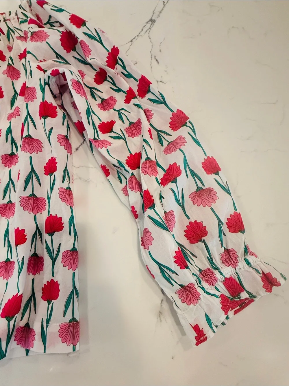 J. Crew White Blouse with Pink & Red Floral Print size S